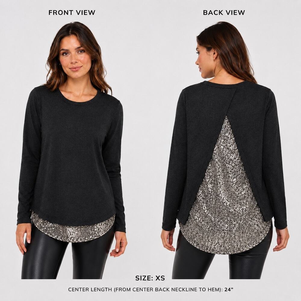 Boden 100% Merino Wool Charcoal Sweater Sequin Panel Women Size XS Quiet Luxury